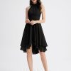 Semi-formal & Cocktail | A-line Scoop Asymmetrical Chiffon Cocktail Dress With Pleated Black – Womens