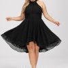 Semi-formal & Cocktail | A-line Scoop Asymmetrical Chiffon Cocktail Dress With Pleated Black – Womens