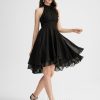 Semi-formal & Cocktail | A-line Scoop Asymmetrical Chiffon Cocktail Dress With Pleated Black – Womens