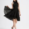 Semi-formal & Cocktail | A-line Scoop Asymmetrical Chiffon Cocktail Dress With Pleated Black – Womens