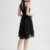 Semi-formal & Cocktail | A-line Scoop Asymmetrical Chiffon Cocktail Dress With Pleated Black – Womens