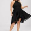 Semi-formal & Cocktail | A-line Scoop Asymmetrical Chiffon Cocktail Dress With Pleated Black – Womens