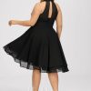 Semi-formal & Cocktail | A-line Scoop Asymmetrical Chiffon Cocktail Dress With Pleated Black – Womens