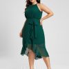 Semi-formal & Cocktail | A-line Scoop Asymmetrical Chiffon Cocktail Dress With Ruffle Bow Dark Green – Womens