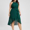 Semi-formal & Cocktail | A-line Scoop Asymmetrical Chiffon Cocktail Dress With Ruffle Bow Dark Green – Womens