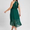 Semi-formal & Cocktail | A-line Scoop Asymmetrical Chiffon Cocktail Dress With Ruffle Bow Dark Green – Womens