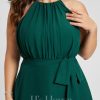 Semi-formal & Cocktail | A-line Scoop Asymmetrical Chiffon Cocktail Dress With Ruffle Bow Dark Green – Womens