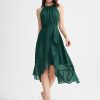 Semi-formal & Cocktail | A-line Scoop Asymmetrical Chiffon Cocktail Dress With Ruffle Bow Dark Green – Womens