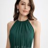 Semi-formal & Cocktail | A-line Scoop Asymmetrical Chiffon Cocktail Dress With Ruffle Bow Dark Green – Womens