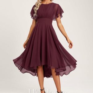 Semi-formal & Cocktail | A-line Scoop Asymmetrical Chiffon Cocktail Dress With Ruffle Cabernet – Womens