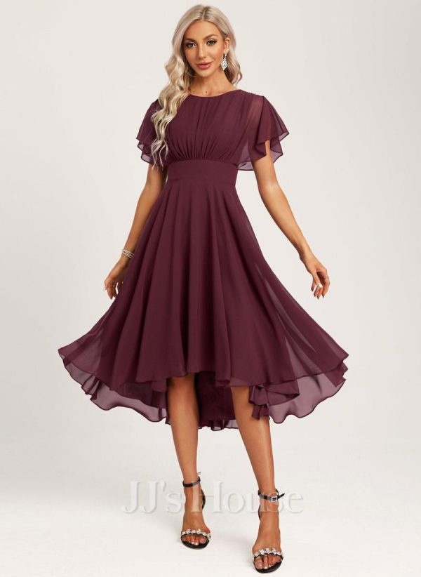 Semi-formal & Cocktail | A-line Scoop Asymmetrical Chiffon Cocktail Dress With Ruffle Cabernet – Womens