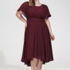 Semi-formal & Cocktail | A-line Scoop Asymmetrical Chiffon Cocktail Dress With Ruffle Cabernet – Womens