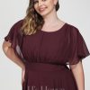 Semi-formal & Cocktail | A-line Scoop Asymmetrical Chiffon Cocktail Dress With Ruffle Cabernet – Womens