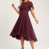 Semi-formal & Cocktail | A-line Scoop Asymmetrical Chiffon Cocktail Dress With Ruffle Cabernet – Womens