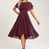 Semi-formal & Cocktail | A-line Scoop Asymmetrical Chiffon Cocktail Dress With Ruffle Cabernet – Womens