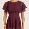 Semi-formal & Cocktail | A-line Scoop Asymmetrical Chiffon Cocktail Dress With Ruffle Cabernet – Womens