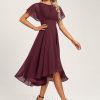 Semi-formal & Cocktail | A-line Scoop Asymmetrical Chiffon Cocktail Dress With Ruffle Cabernet – Womens