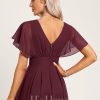 Semi-formal & Cocktail | A-line Scoop Asymmetrical Chiffon Cocktail Dress With Ruffle Cabernet – Womens