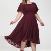 Semi-formal & Cocktail | A-line Scoop Asymmetrical Chiffon Cocktail Dress With Ruffle Cabernet – Womens