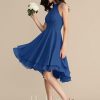 Semi-formal & Cocktail | A-line Scoop Asymmetrical Chiffon Cocktail Dress With Ruffle Royal Blue – Womens