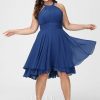 Semi-formal & Cocktail | A-line Scoop Asymmetrical Chiffon Cocktail Dress With Ruffle Royal Blue – Womens