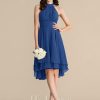 Semi-formal & Cocktail | A-line Scoop Asymmetrical Chiffon Cocktail Dress With Ruffle Royal Blue – Womens