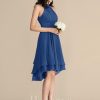 Semi-formal & Cocktail | A-line Scoop Asymmetrical Chiffon Cocktail Dress With Ruffle Royal Blue – Womens