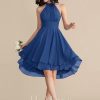 Semi-formal & Cocktail | A-line Scoop Asymmetrical Chiffon Cocktail Dress With Ruffle Royal Blue – Womens