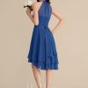 Semi-formal & Cocktail | A-line Scoop Asymmetrical Chiffon Cocktail Dress With Ruffle Royal Blue – Womens