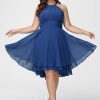 Semi-formal & Cocktail | A-line Scoop Asymmetrical Chiffon Cocktail Dress With Ruffle Royal Blue – Womens