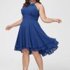 Semi-formal & Cocktail | A-line Scoop Asymmetrical Chiffon Cocktail Dress With Ruffle Royal Blue – Womens