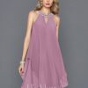 Semi-formal & Cocktail | A-line Scoop Knee-Length Chiffon Cocktail Dress With Beading As Picture – Womens