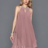 Semi-formal & Cocktail | A-line Scoop Knee-Length Chiffon Cocktail Dress With Beading As Picture – Womens