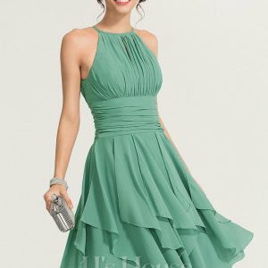 Semi-formal & Cocktail | A-line Scoop Knee-Length Chiffon Cocktail Dress With Cascading Ruffles Ruffle As Picture – Womens