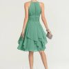 Semi-formal & Cocktail | A-line Scoop Knee-Length Chiffon Cocktail Dress With Cascading Ruffles Ruffle As Picture – Womens