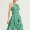 Semi-formal & Cocktail | A-line Scoop Knee-Length Chiffon Cocktail Dress With Cascading Ruffles Ruffle As Picture – Womens