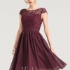 Semi-formal & Cocktail | A-line Scoop Knee-Length Lace Chiffon Cocktail Dress As Picture – Womens