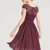 Semi-formal & Cocktail | A-line Scoop Knee-Length Lace Chiffon Cocktail Dress As Picture – Womens