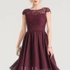 Semi-formal & Cocktail | A-line Scoop Knee-Length Lace Chiffon Cocktail Dress As Picture – Womens