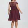 Semi-formal & Cocktail | A-line Scoop Knee-Length Lace Chiffon Cocktail Dress As Picture – Womens