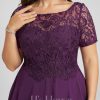 Semi-formal & Cocktail | A-line Scoop Knee-Length Lace Chiffon Cocktail Dress Grape – Womens