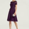 Semi-formal & Cocktail | A-line Scoop Knee-Length Lace Chiffon Cocktail Dress Grape – Womens