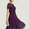 Semi-formal & Cocktail | A-line Scoop Knee-Length Lace Chiffon Cocktail Dress Grape – Womens