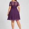 Semi-formal & Cocktail | A-line Scoop Knee-Length Lace Chiffon Cocktail Dress Grape – Womens