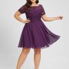 Semi-formal & Cocktail | A-line Scoop Knee-Length Lace Chiffon Cocktail Dress Grape – Womens