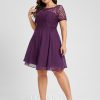 Semi-formal & Cocktail | A-line Scoop Knee-Length Lace Chiffon Cocktail Dress Grape – Womens