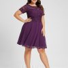 Semi-formal & Cocktail | A-line Scoop Knee-Length Lace Chiffon Cocktail Dress Grape – Womens