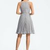 Semi-formal & Cocktail | A-line Scoop Knee-Length Lace Chiffon Cocktail Dress With Pleated Silver – Womens