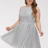 Semi-formal & Cocktail | A-line Scoop Knee-Length Lace Chiffon Cocktail Dress With Pleated Silver – Womens