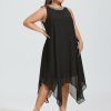 Semi-formal & Cocktail | A-line Scoop Tea-Length Chiffon Cocktail Dress With Beading Black – Womens